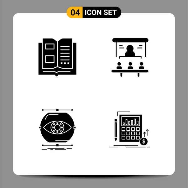 Modern Set Solid Glyphs Pictograph Book Visualize Reading Office Monitoring — Stock Vector