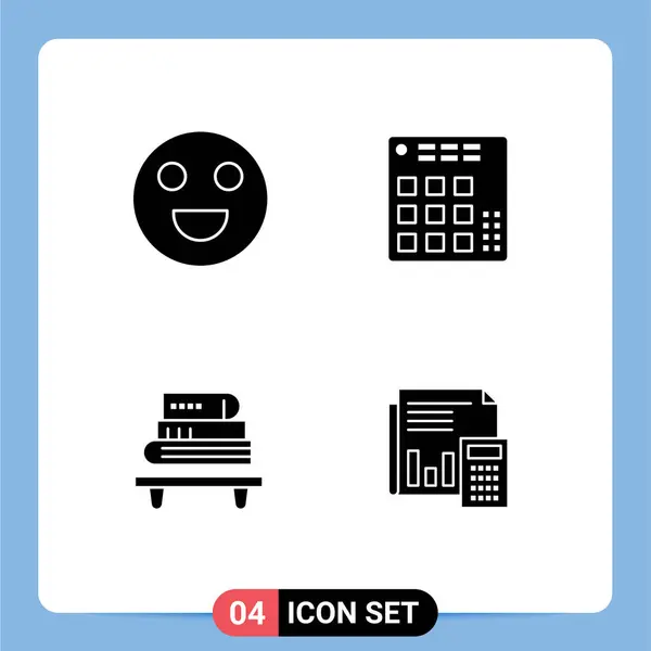 Paquete Línea Vectores Editables Glifos Sólidos Simples Emojis Conocimientos Audio — Vector de stock