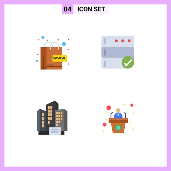 Set Vector Flat Icons Grid Ecommerce Building World Server Business — Stock Vector