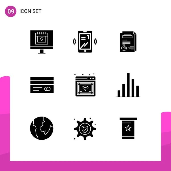 Universal Solid Glyph Signs Symbols Web Internet Layout Credit Card — Stock Vector