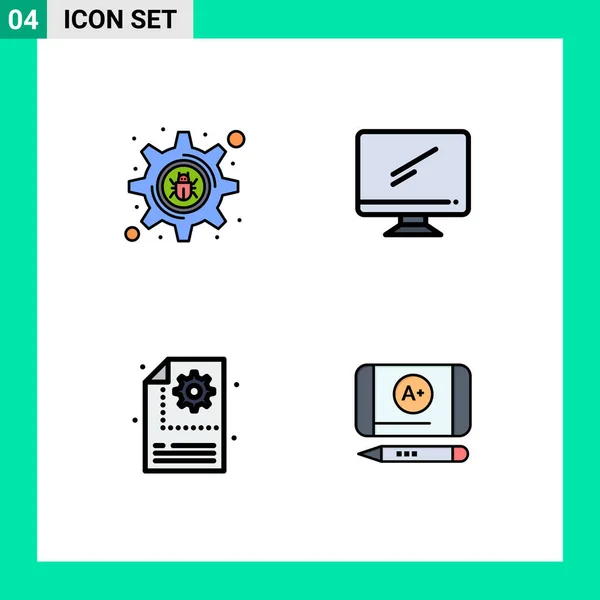 Filledline Flat Color Pack Uniwersalne Symbole Cyberprzestępczości Procesu Komputera Imac — Wektor stockowy