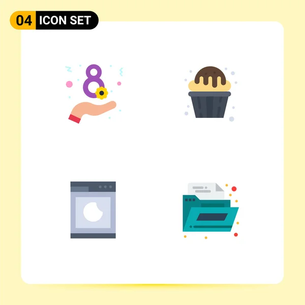 Packung Mit Kreativen Flat Icons Des Tages Maschine Cupcake Muffin — Stockvektor