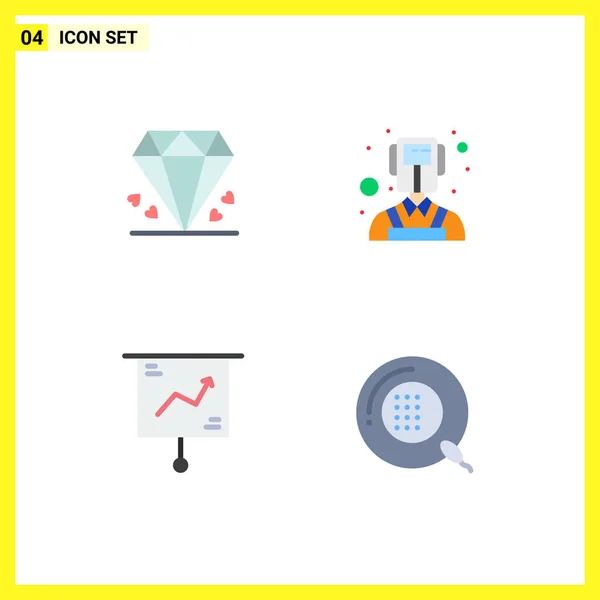 Set Iconos Planos Comerciales Pack Para Diamante Finanzas Madre Soldador — Vector de stock