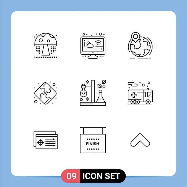 チームワーク パズルなどのWebプリントメディアのための9つの現代的なアウトライン記号とシンボルのパック編集可能なベクトルデザイン要素 — ストックベクタ
