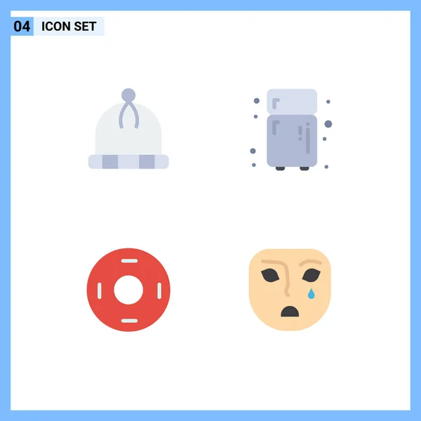 Set Vector Flat Icons Grid Hat Symbols Electronic Cosmos Face — Stock Vector