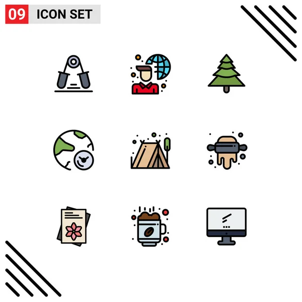 Pictogram Set Simple Filledline Flat Colors Camping Internet Síť Informace — Stockový vektor