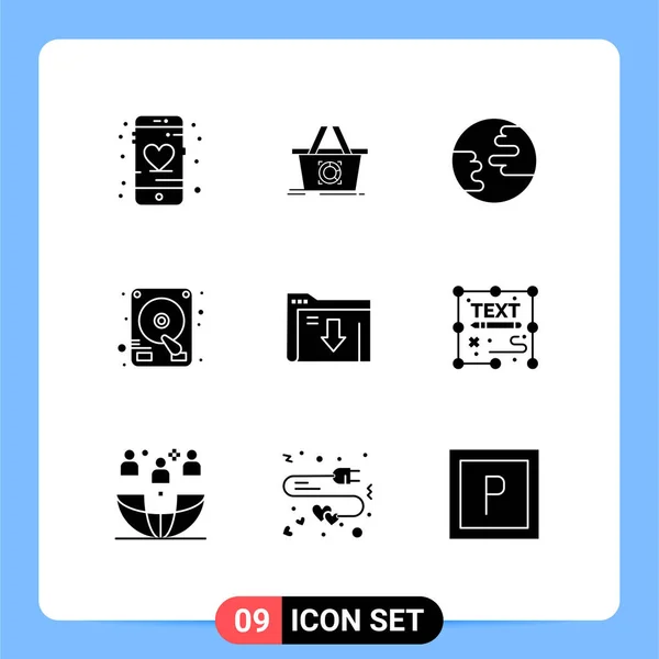 Universal Icon Symbols Gruppo Moderni Glifi Solidi Download Cartelle Terra — Vettoriale Stock