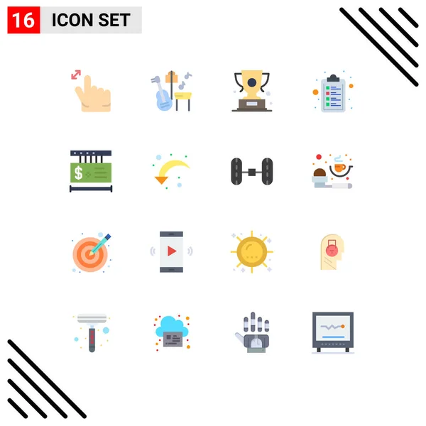 Flat Color Pack Universal Symbols Shopping Tag Win Price Clipboard — Stock Vector