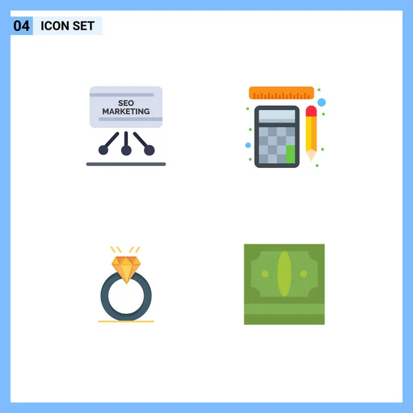 Set Mit Kommerziellen Flachen Symbolen Für Seo Ring Board Werkzeuge — Stockvektor