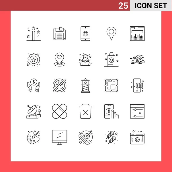 Pictogram Set Simple Lines Web Analtics Mobile Pin Location Editable — 스톡 벡터