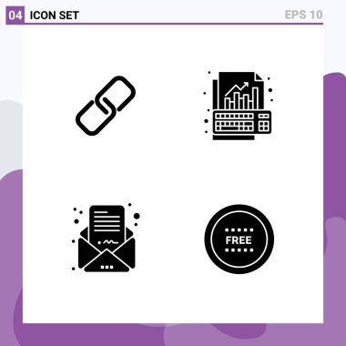 Klipslerin, iş postalarının, metalin, grafiğin, düzenlenebilir vektör tasarım elementlerinin katı Glyph Paketi