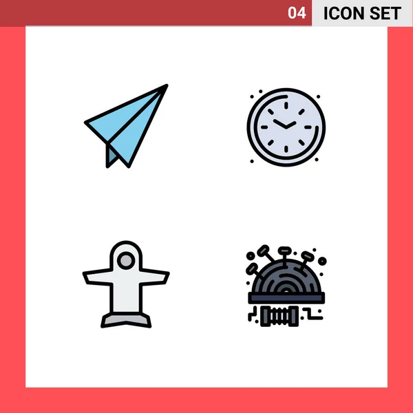 Pictogram Set Van Eenvoudige Filledline Vlakke Kleuren Papier Transport Huis — Stockvector