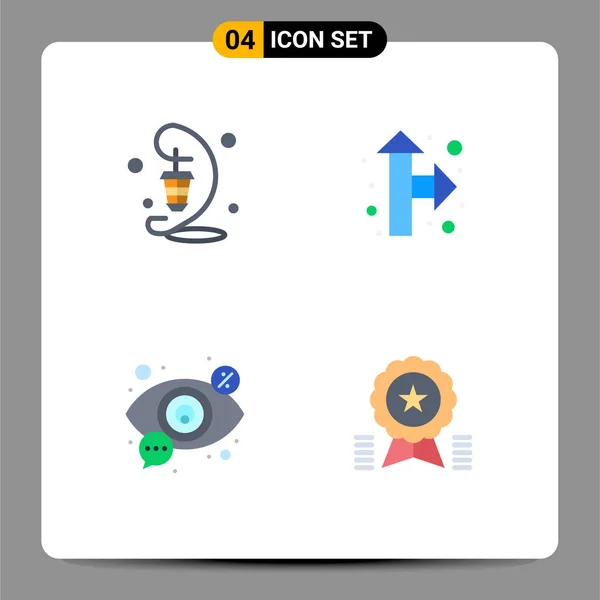 Flat Icon Confezione Simboli Universali Lanterna Cerca Lampada Puntatore Visualizza — Vettoriale Stock