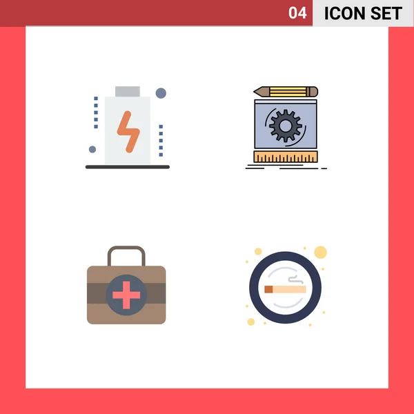 Vector Flat Icons Grid Battery Medical Kit Level Process Editable — 스톡 벡터