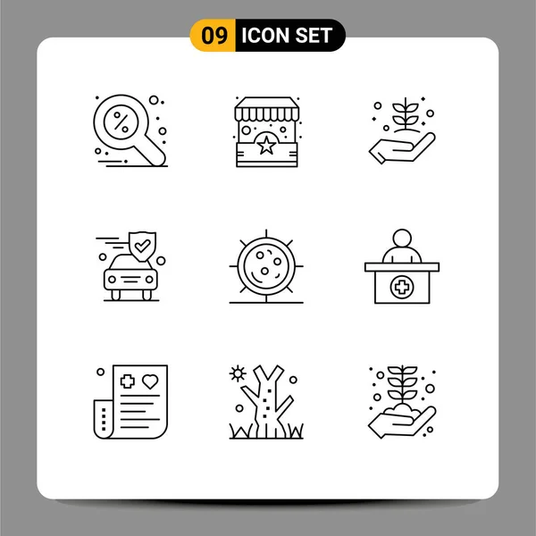9個のモダンなUiアイコンのセット病気 セキュリティ 自然のための記号編集可能なベクトルデザイン要素 — ストックベクタ