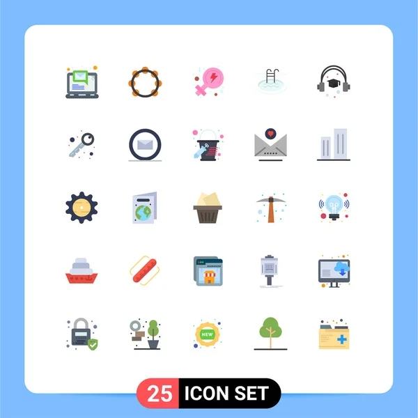 タンバリン ホテル 水泳などのWeb印刷メディアのための25の現代的なフラットカラー記号とシンボルのパック編集可能なベクトルデザイン要素 — ストックベクタ