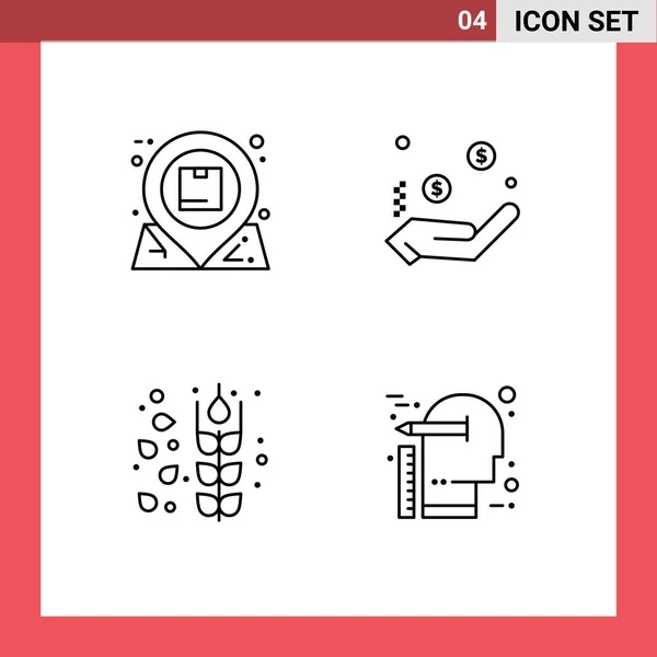 适用于位置 收件箱 小麦编辑矢量设计元素的4组平面彩色标志和符号 — 图库矢量图片