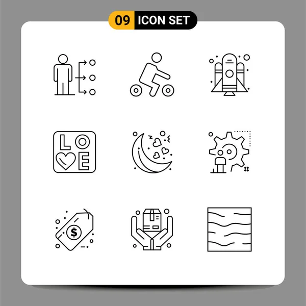 Stock Vector Icon Pack Líneas Signos Símbolos Para Noche Boda — Archivo Imágenes Vectoriales