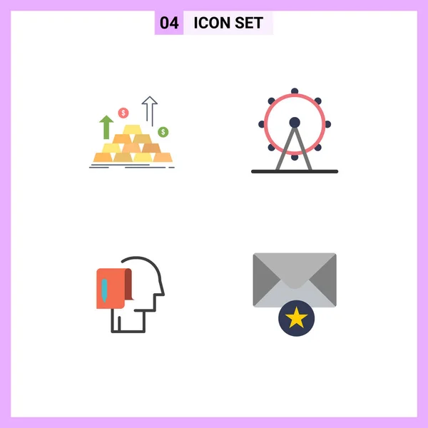 Modern Set Flat Icons Symbols Gold Begin Money Leisure List — Stock Vector