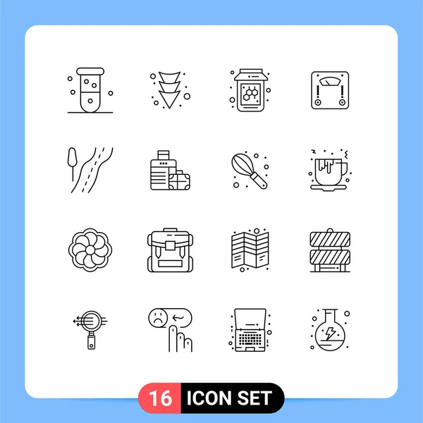 16ユーザーインターフェイスの概要旅行 スケールの現代的な記号とシンボルのパック編集可能なベクトルデザイン要素 — ストックベクタ