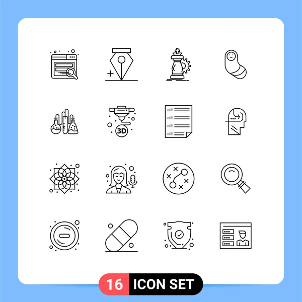 16科学 新出生的可编辑向量设计元素的现代符号和符号用户界面概述包 — 图库矢量图片