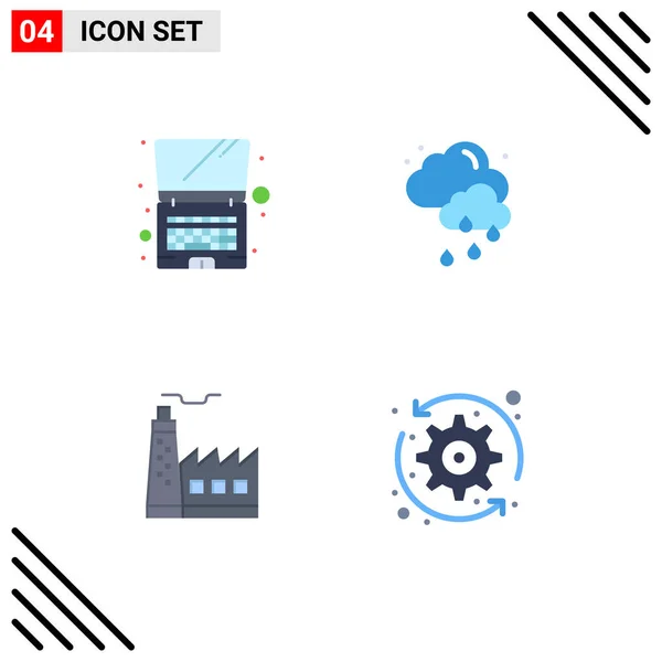 Mobile Interface Flat Icon Set Pictograms Computer Industrey Cloud Building — Stock Vector