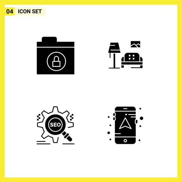 Mobile Interface Solid Glyph Set Pictograms Encryption Target Lump Gallery — Stock Vector