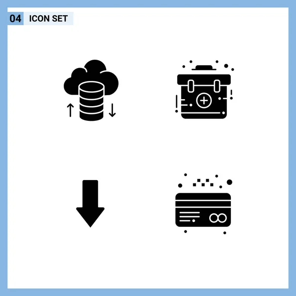 Set Commercial Solid Glyphs Pack Cloud Hosting Aid Kit Atm — Stock Vector