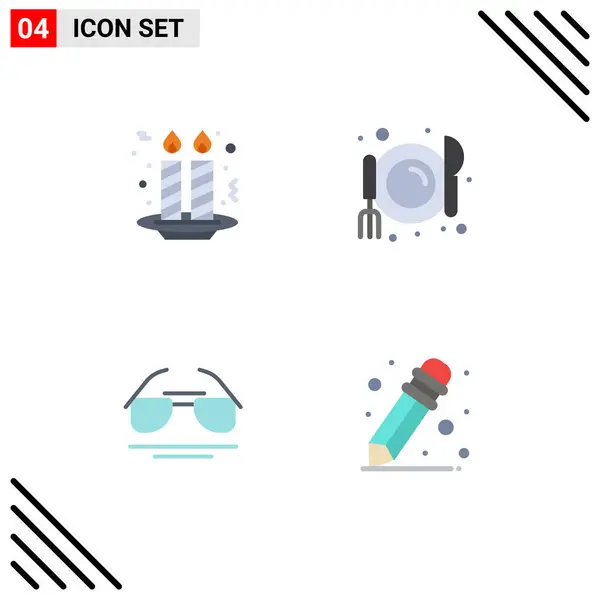 Set Commercial Flat Icons Pack Cake View Night Party Food — Stock Vector