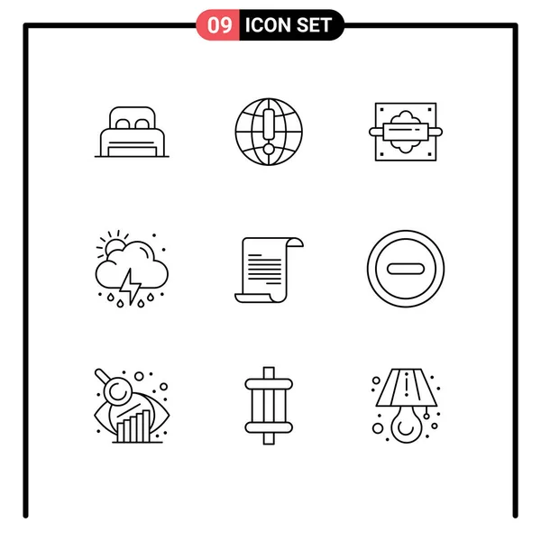 Universal Icon Symbols Group Modern Vázlatok Szöveg Időjárás Gördülő Nap — Stock Vector