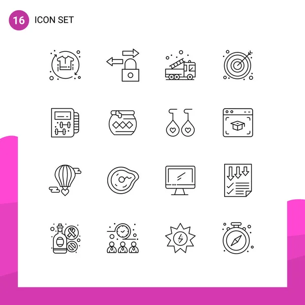 Stock Vector Icon Pack Line Signs Symbols Gym Target Alarm — Stock Vector