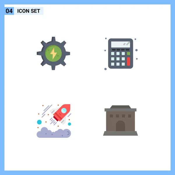 Icônes Plates Vectorielles Thématiques Symboles Modifiables Engrenage Investissement Puissance Calculatrice — Image vectorielle
