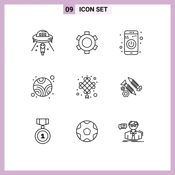 Iconos Creativos Signos Símbolos Modernos Nudo Chino Espacio Planeta Activar — Vector de stock