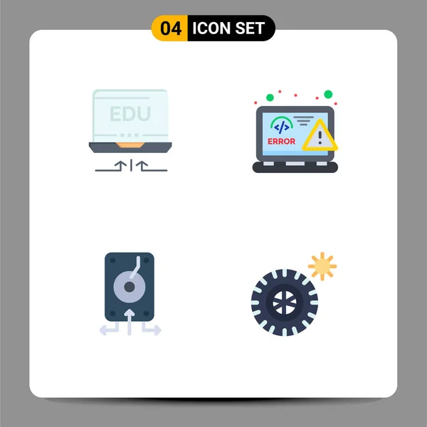 Flat Icon Pack Symboles Universels Ordinateur Portable Sauvegarde Éducation Html — Image vectorielle
