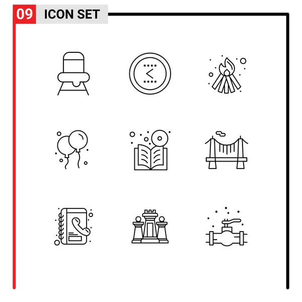 Thematic Vector Outlines Editable Symbols Online Dvd Bonfire Book Fly — Stock Vector