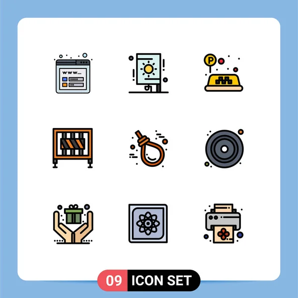 近代的な9つのファイルラインフラットカラーのセット結び目 ギャロー タクシー ゲートの写真編集可能なベクトルデザイン要素 — ストックベクタ
