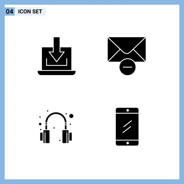 Pack Creative Solid Glyphs Laptop Headset Download Message Chat Editable — Stock Vector