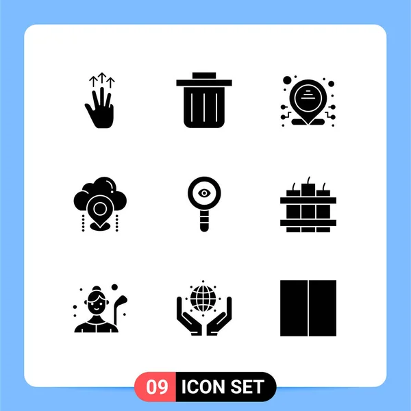 Modern Set Solid Glyphs Pictograph Laboratory Chemical Biology Map Editable — Stock Vector