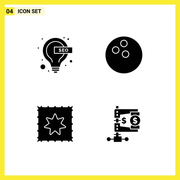 Solide Glyph Pack Mit Universellen Symbolen Für Glühbirne Unternehmen Seo — Stockvektor