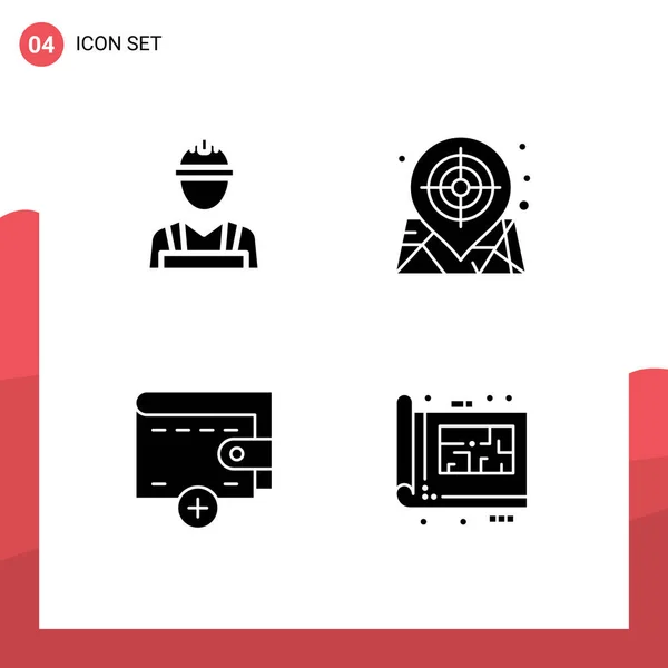 Solid Glyph Pack Universal Symbols Labour Man New Worker Target — Stockový vektor