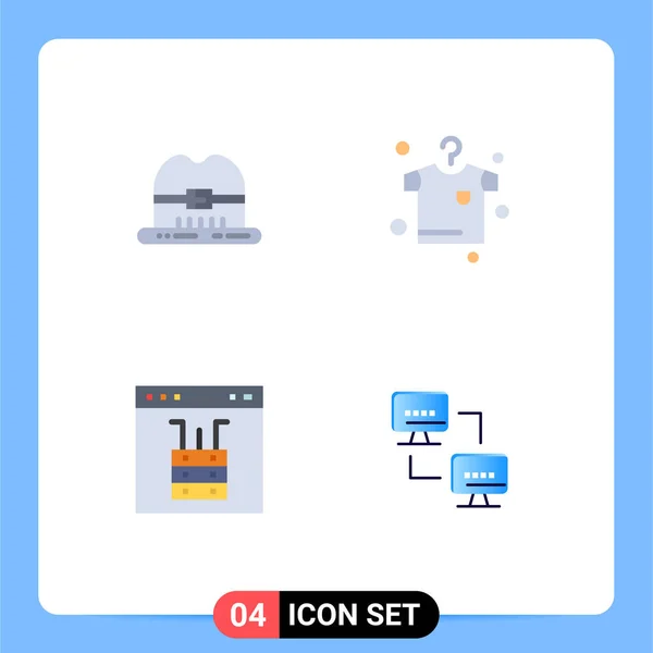 整套四个创意平面图标 包括帽子 浏览器 电脑可编辑向量设计元素 — 图库矢量图片