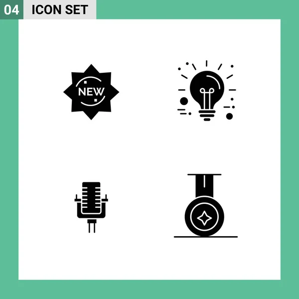 Group Solid Glyphs Signs Symbols New Multimedia Badge Innovation Song — 스톡 벡터