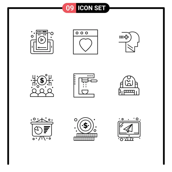 Mobile Interface Outline Set Pictograms Espresso Cooking Mental Money Capitalist — Stock Vector