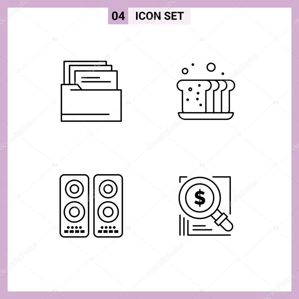 Universal Icon Symbols Group of 4 Modern Filledline Flat Colors of folder, entertaiment, bakery, food, speaker Editable Vector Design Elements
