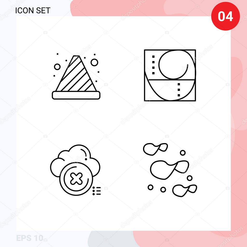 Mobile Interface Line Set of 4 Pictograms of cone, delete, traffic cone, proportion, cancel Editable Vector Design Elements