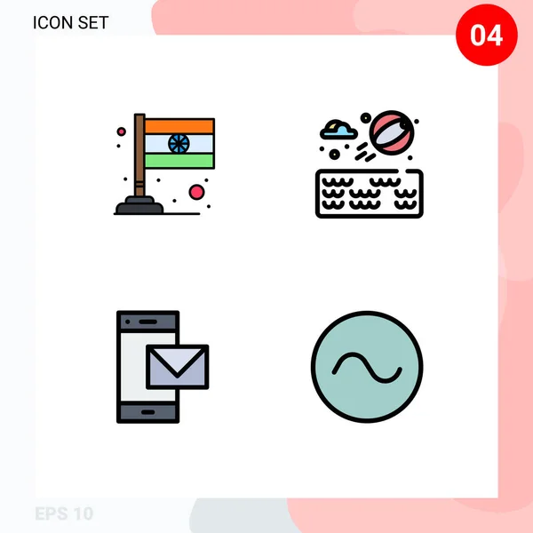 Interface Móvel Filledline Flat Color Set Pictogramas País Telefone Bola — Vetor de Stock