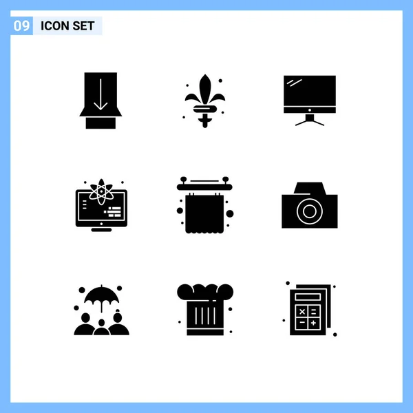 Iconos Creativos Signos Símbolos Modernos Cortinas Espacio Monitor Ciencia Átomo — Vector de stock