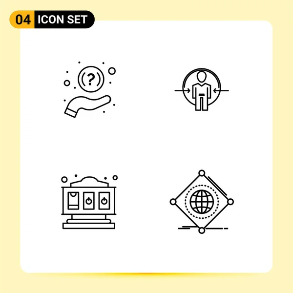 4つの現代的なFilledlineフラットカラーのグループFaq スロットマシン サポート ログイン プレイのために設定編集可能なベクトルデザイン要素 — ストックベクタ