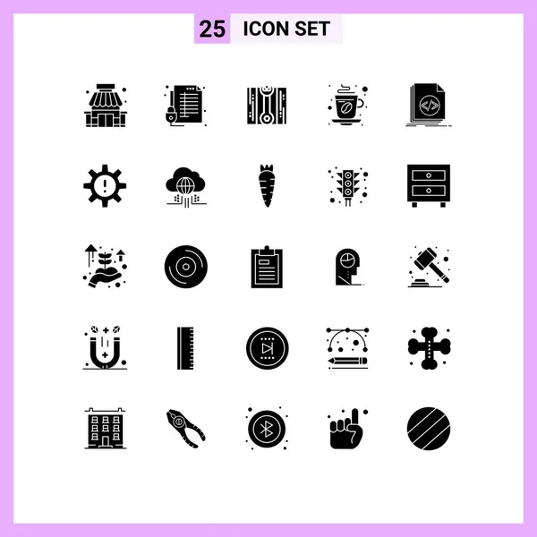 25ユーザーインターフェイス現代的な記号とコード コーヒー セキュア カップのシンボルの固体グリフパック編集可能なベクトルデザイン要素 — ストックベクタ
