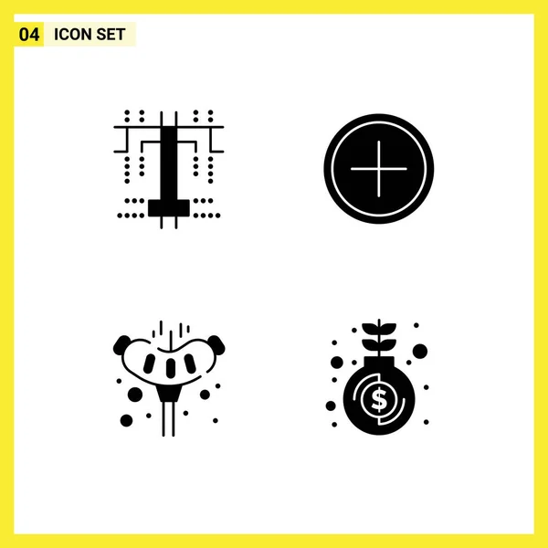 Solid Glyph Pack Uniwersalne Symbole Kreatywnych Wieprzowiny Dodać Nowy Kemping — Wektor stockowy